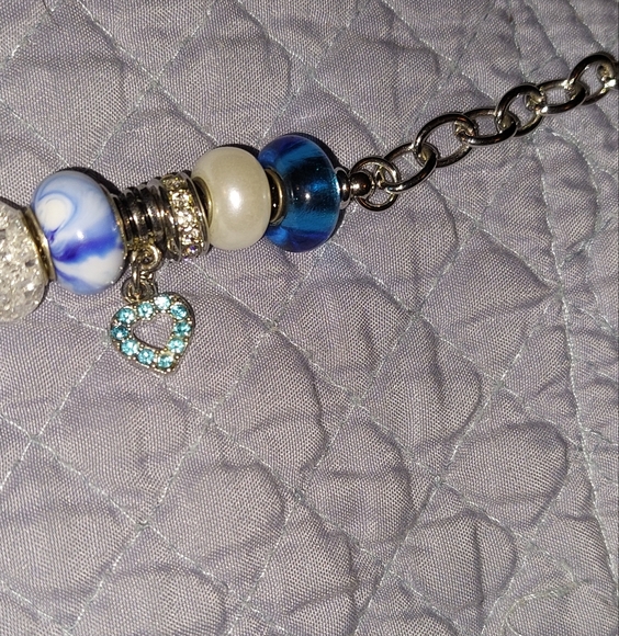 Silver murano Shades Of Blue glass bead bracelet - Picture 5 of 9